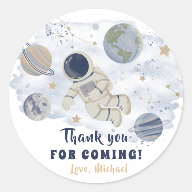 Planets Outer Space Galaxy Birthday Thank You  Classic Round Sticker (Front)