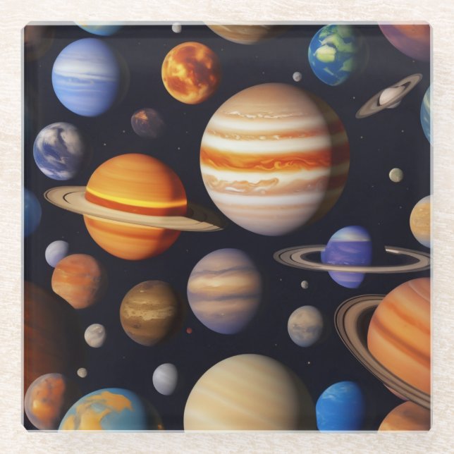 Planets Pattern Glass Coaster (Front)