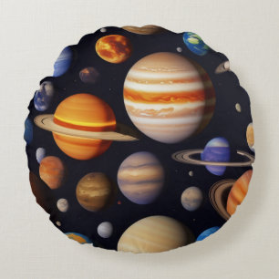 Planets Pattern Round Pillow