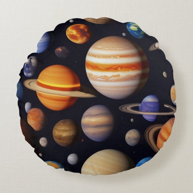 Planets Pattern Round Pillow (Front)