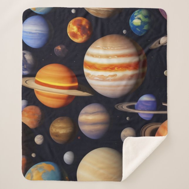 Planets Pattern Sherpa Blanket (Front)