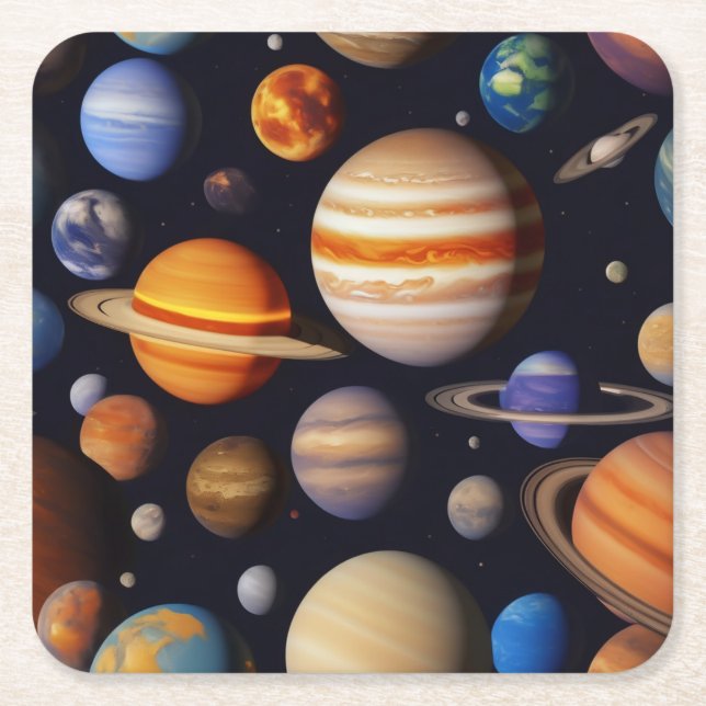 Planets Pattern Square Paper Coaster (Front)