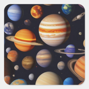 Planets Pattern Square Sticker