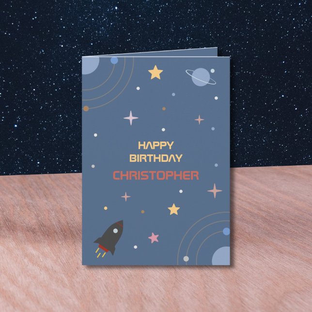 Planets & Rocket, Outer Space Birthday Card (Planets & Rocket, Outer Space Birthday Card)