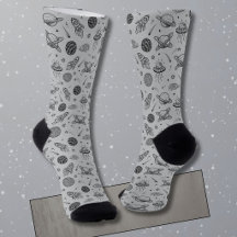 Planets rockets grey doodle space