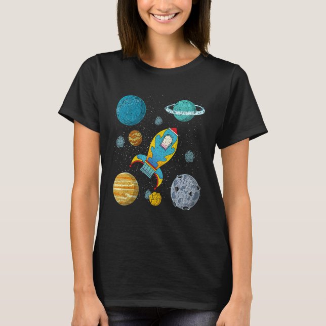 Planets Science Outer Space Rocket Cosmonaut Kids  T-Shirt (Front)