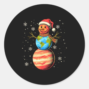 Planets Snowman Space Funny Christmas Astronomy Fo Classic Round Sticker