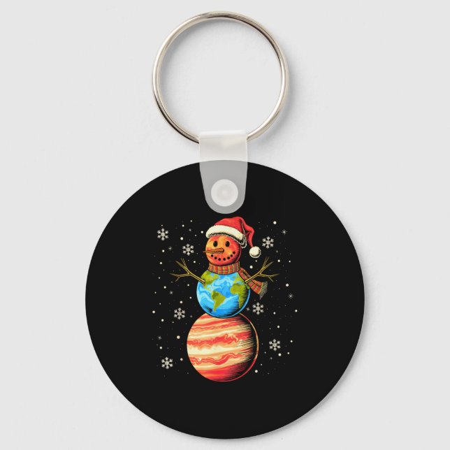 Planets Snowman Space Funny Christmas Astronomy Fo Keychain (Front)