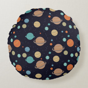 Planets, stars, galaxy round pillow