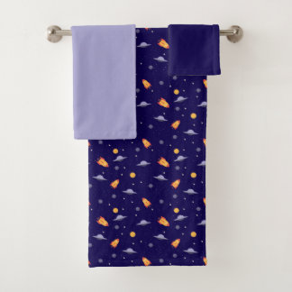 Planets stars pattern blue gray set Towel