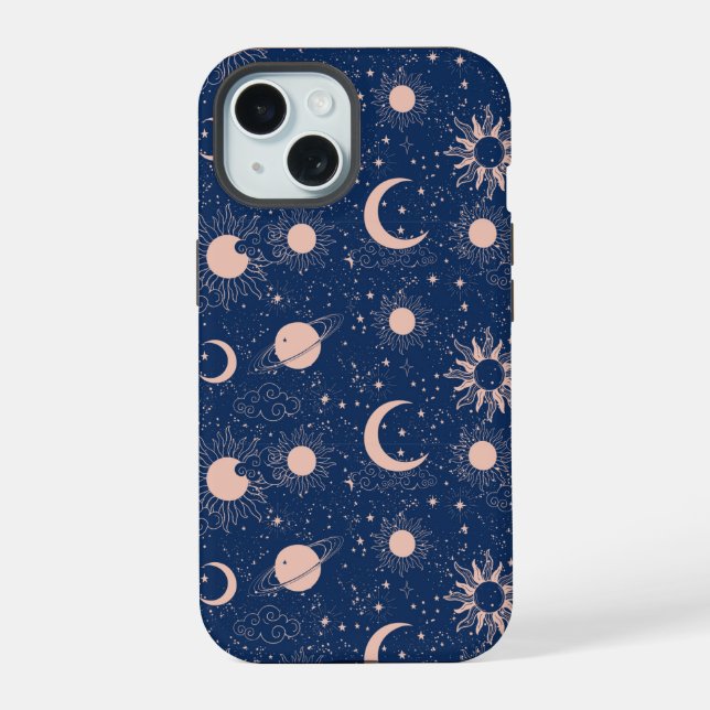 Planets & Stars Pattern iPhone 15 Case (Back)