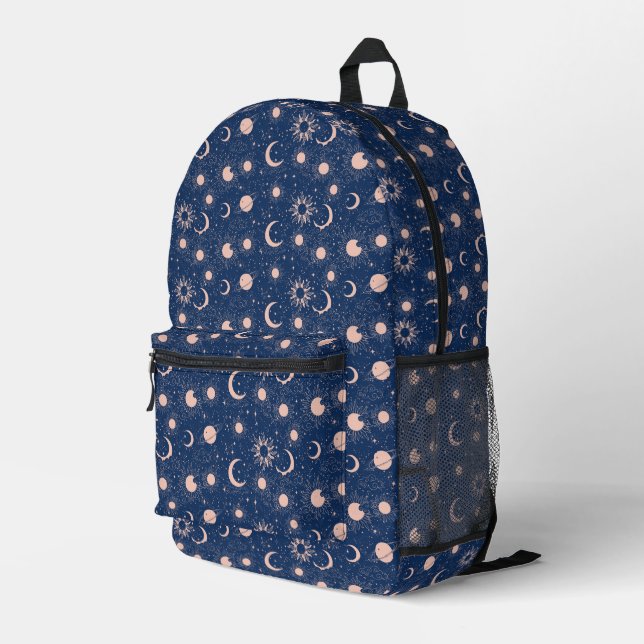 Planets & Stars Pattern Printed Backpack (Back Corner Right)