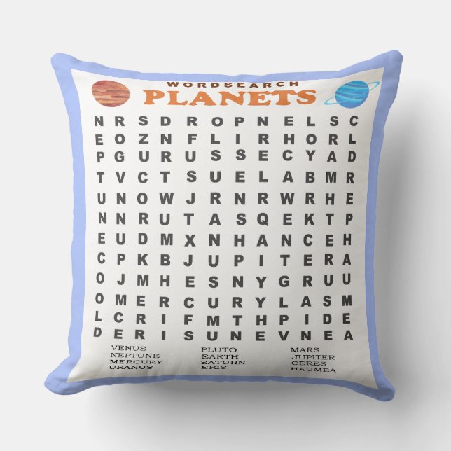 Planets Word Search Throw Pillow (Front)