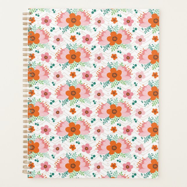Planificateur à motif bouquet floral rose et orang (Devant)