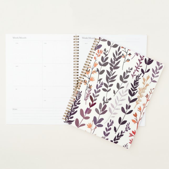 Planificateur à motifs floraux violets (Devant avec enveloppe)