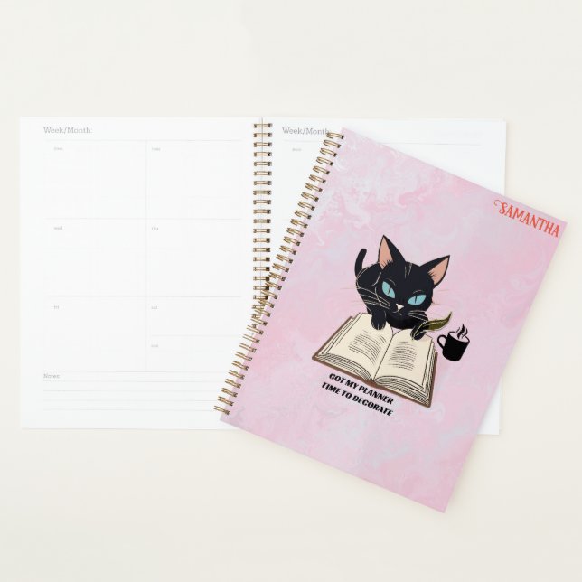 Planificateur à thème de chat, Black Cat Maman Per (Devant avec enveloppe)