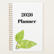 Planificateur blanc minimal avec Feuilles verts pe