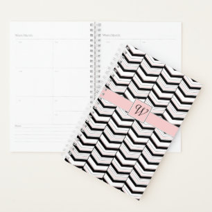 Planificateur Chevron Noir Blanc et Rose