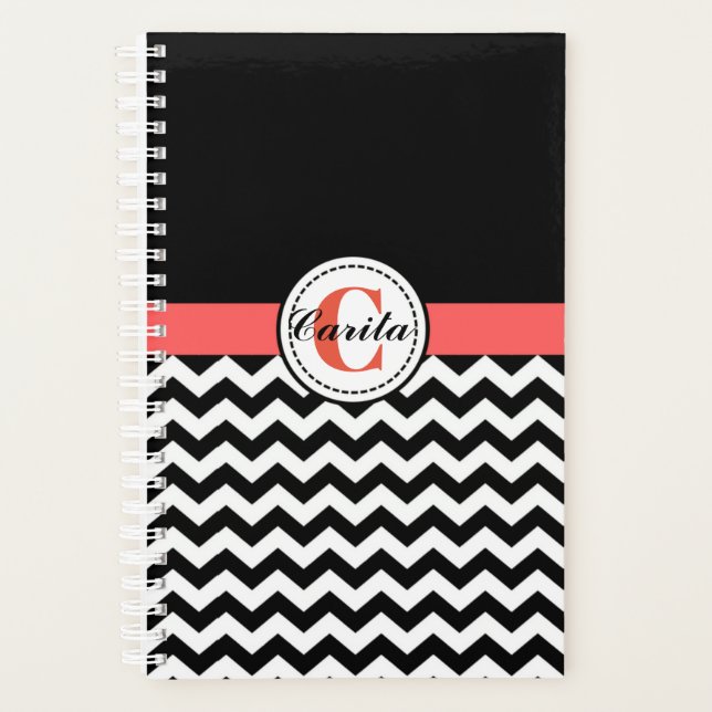 Planificateur Chevron noir/blanc monogramme (Devant)