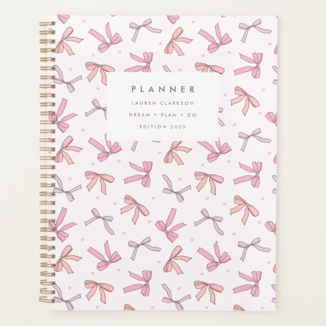 Planificateur Coquette aux Nœuds Rose Pastel et Li (Devant)