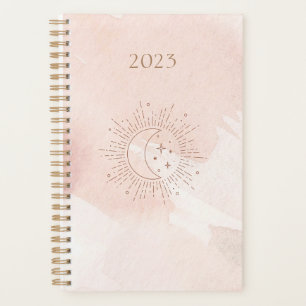 Planificateur Cosmos 2023 Lune rose pâle et étoi