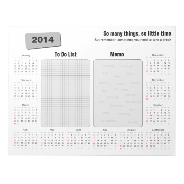 Planificateur de Bloc-notes 2014 (Devant)