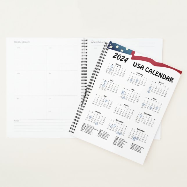 planificateur de calendrier américain Flag 2024 (Devant avec enveloppe)