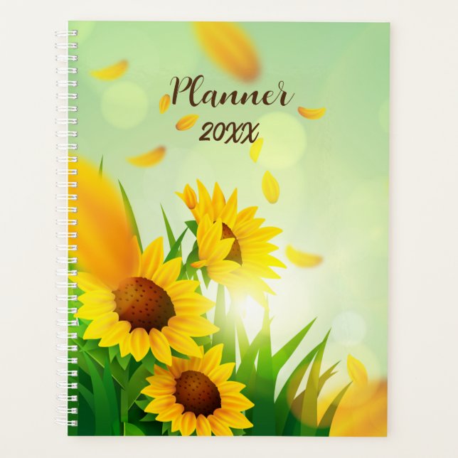 Planificateur de champ vert de tournesol en fleurs (Devant)