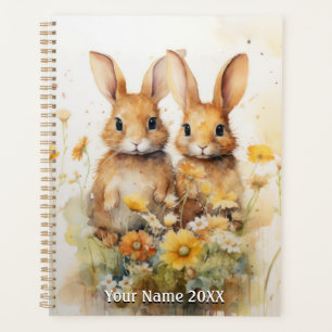 Planificateur de lapins d'aquarelle mignonne