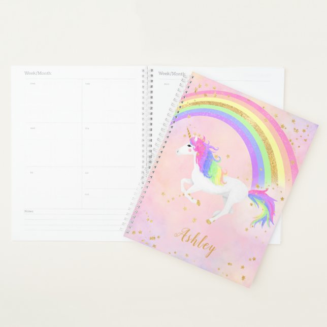 Planificateur de thème Unicorne | Rose et or magiq (Devant avec enveloppe)
