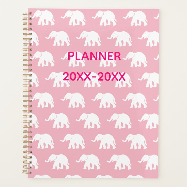 Planificateur d'éléphants rose et blanc (Devant)