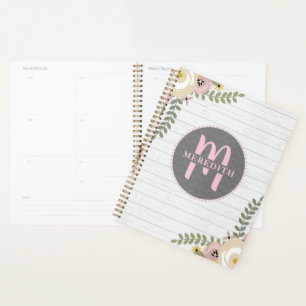 Planificateur en bois gris gris clair monogramme