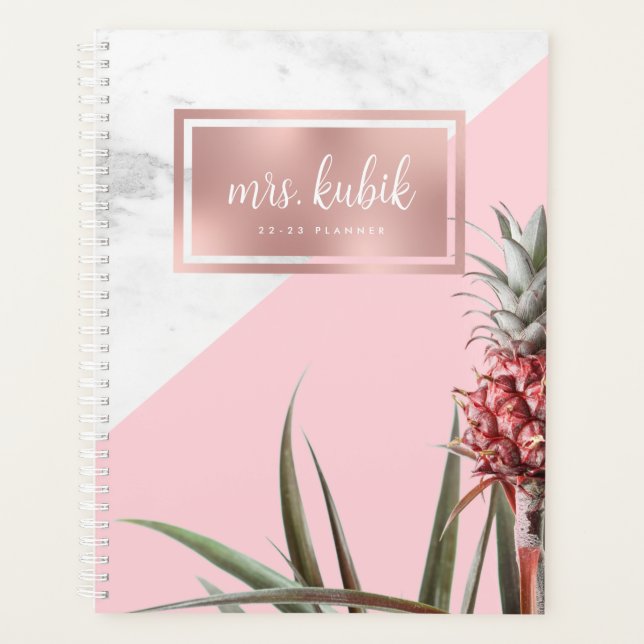 Planificateur enseignant marbre et ananas rose (Devant)