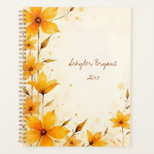Planificateur floral jaune à reliure spirale et mo
