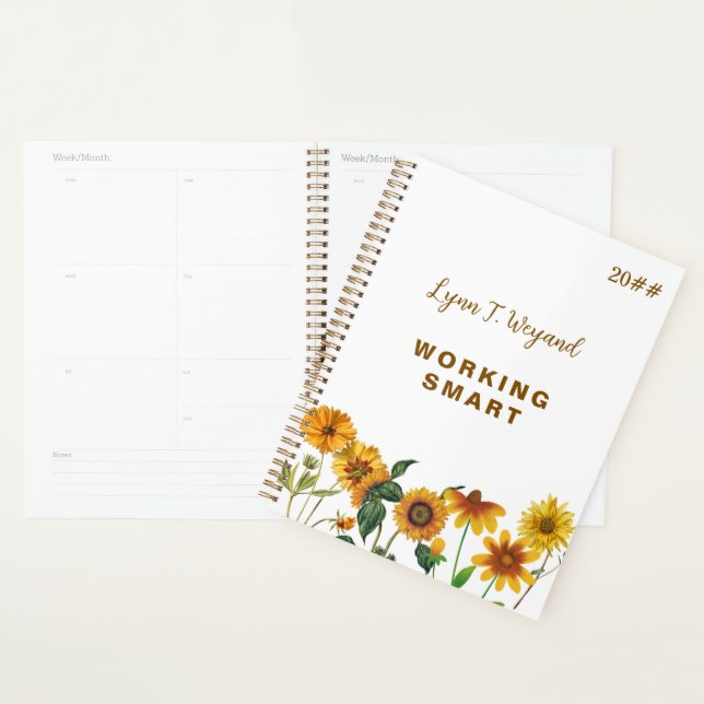 Planificateur floral lumineux Tournesol nom person (Devant avec enveloppe)
