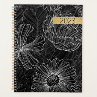 Planificateur floral noir et blanc moderne