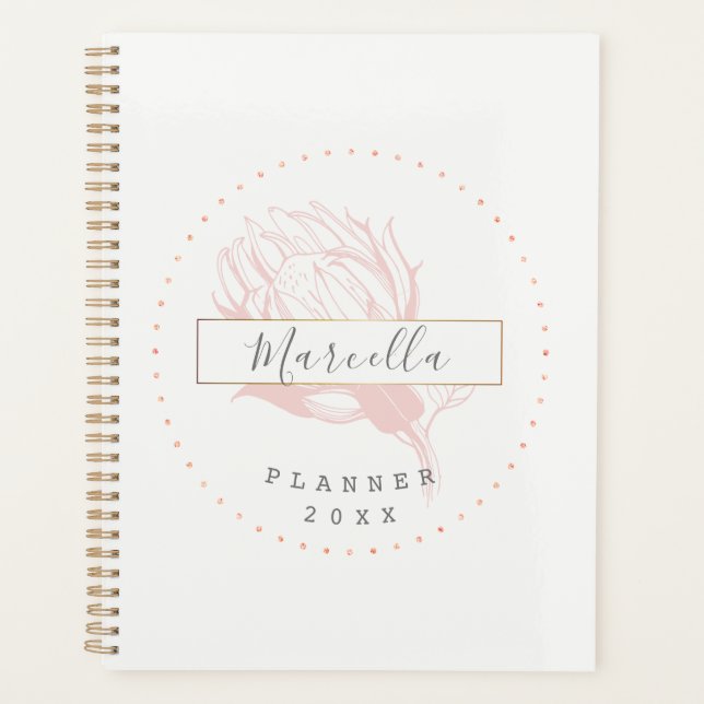 Planificateur floral rose monogramme moderne (Devant)