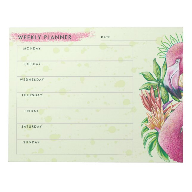 Planificateur hebdomadaire bloc-notes floral rose  (Devant)