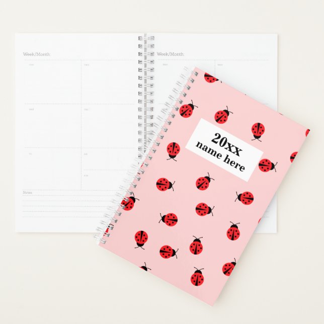 Planificateur Ladybug rose personnalisé pour enfan (Devant avec enveloppe)