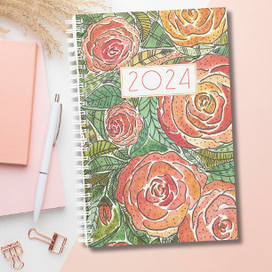 Planificateur mensuel Rose d'aquarelle