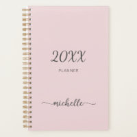 Planificateur minimaliste rose poudré à monogramme