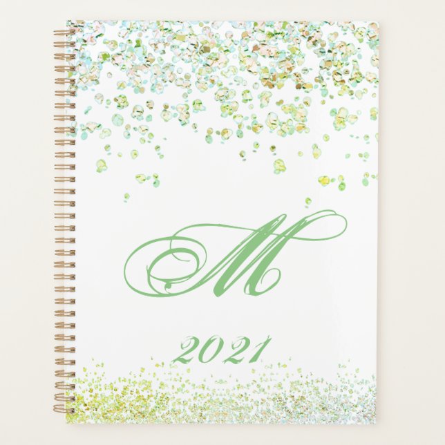 Planificateur Monogram Golden & Green Sparkles 202 (Devant)