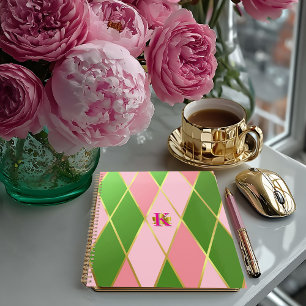 Planificateur Monogrammé Argyle Rose et Vert Posh