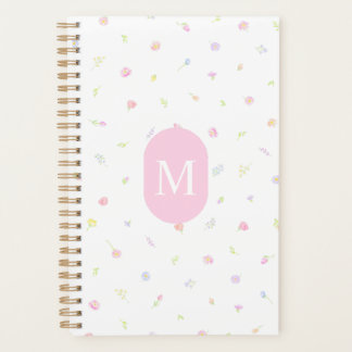 Planificateur Monogramme Rose Fleur Sauvage Pastel