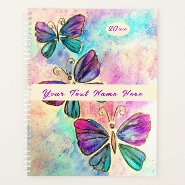 Planificateur papillon pourpre avec texte et année (Devant)