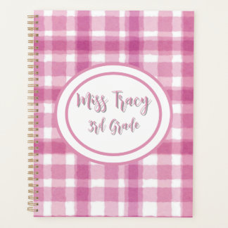 Planificateur personnalisé à carreaux rose pastel