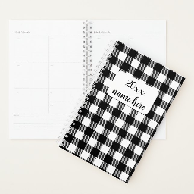 Planificateur Plaid noir et blanc personnalisé (Devant avec enveloppe)