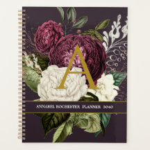 Planificateur vintage de roses bordeaux et blancs