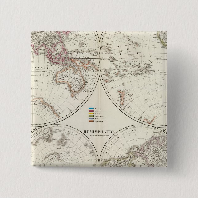 Planiglob der Erde Atlas Map 2 Inch Square Button (Front)
