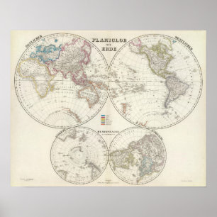 Planiglob der Erde Atlas Map Poster